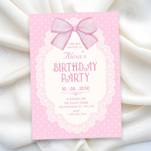 Pink bow choquette birthday invitation