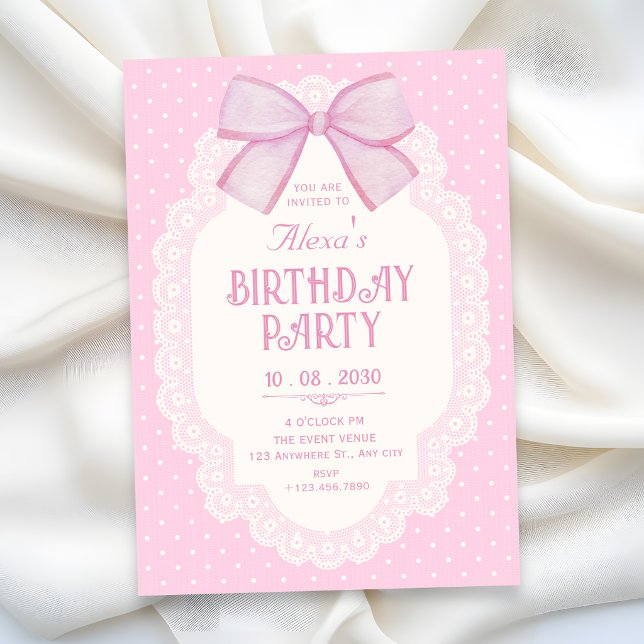 Pink bow choquette birthday invitation (Creator Uploaded)