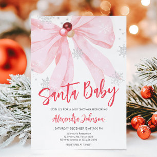 Pink Bow Christmas Baby Shower Invitation