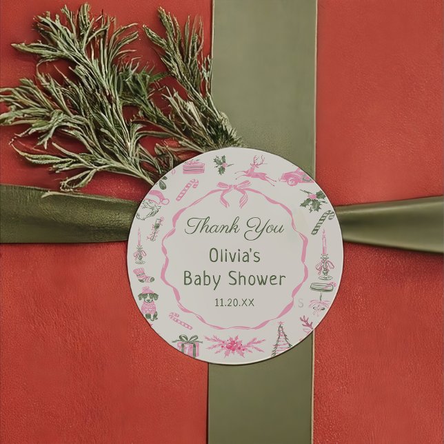Pink Bow Christmas Baby Shower Sticker (Creator Uploaded)