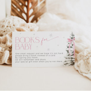 Pink Bow Christmas Books for Baby Shower Request Enclosure Card