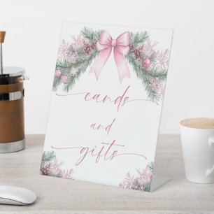 Pink Bow Christmas Cards and Gifts Pedestal Sign