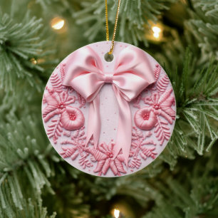 Pink Bow Christmas Ceramic Tree Decoration