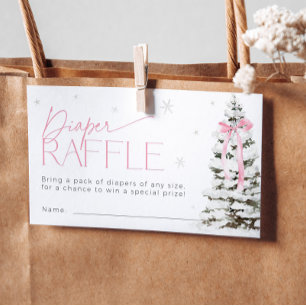 Pink Bow Christmas Diaper Raffle Ticket Baby Showe Enclosure Card