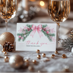 Pink Bow Christmas Folded Thank You Card