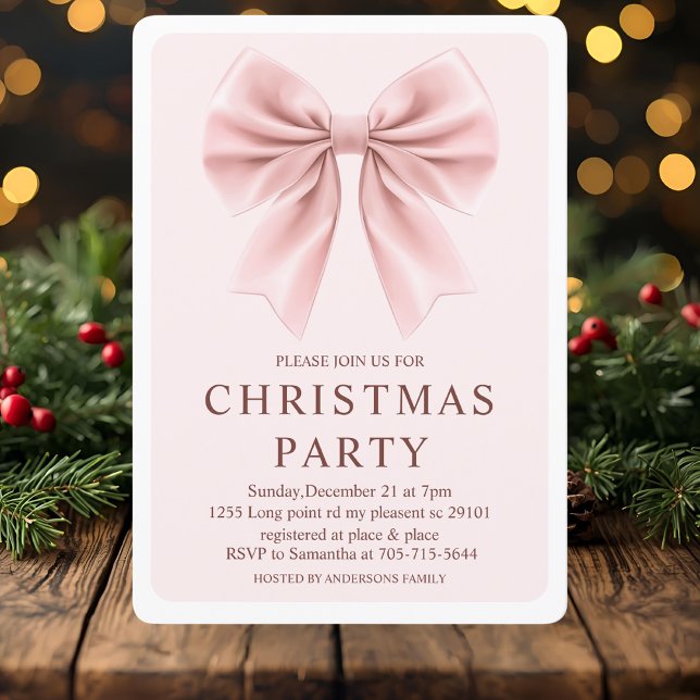 Pink Bow Christmas Party | Elegant Holiday Invitation (Creator Uploaded)