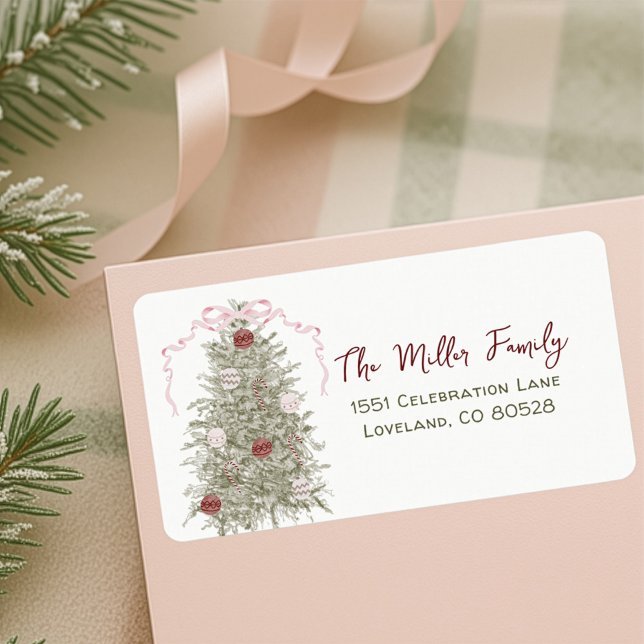 Pink Bow Christmas Return Address Label (Creator Uploaded)