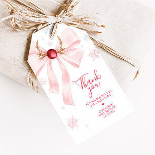 Pink Bow Christmas Snowflakes Baby Favor Tags
