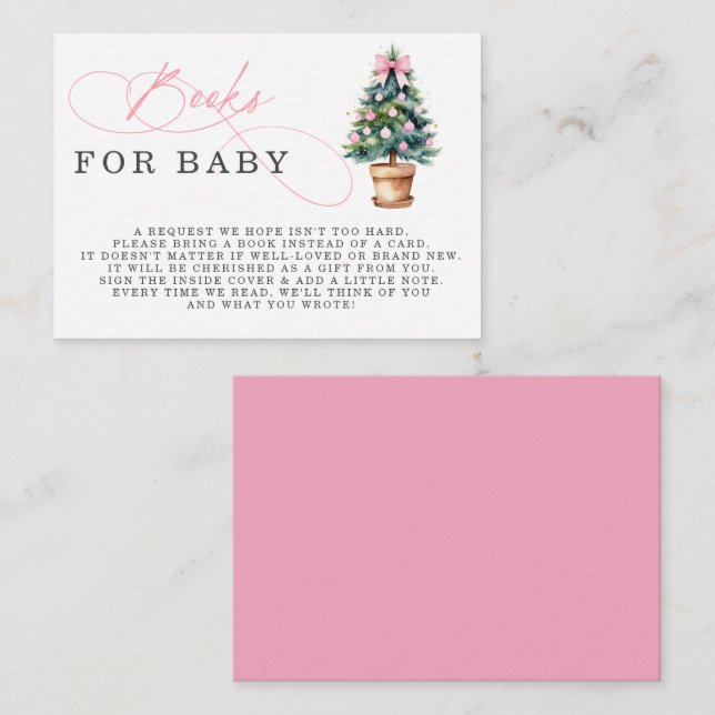 Pink Bow Christmas Tree Baby Shower Book Request Enclosure Card (Front/Back)