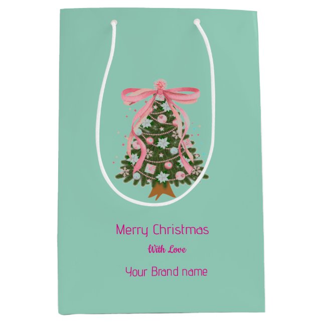 Pink bow christmas tree Business name Medium Gift Bag (Front)