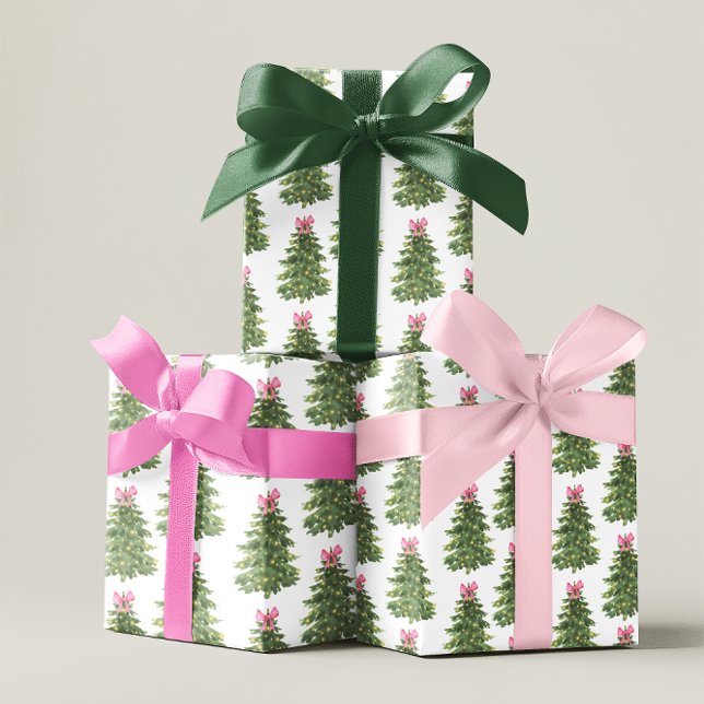Pink Bow Christmas Tree Coquette Girly Holiday Wrapping Paper (Creator Uploaded)