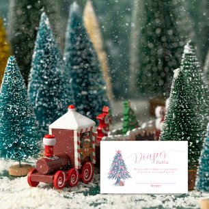 Pink Bow Christmas Tree Diaper Raffle Baby Shower  Enclosure Card