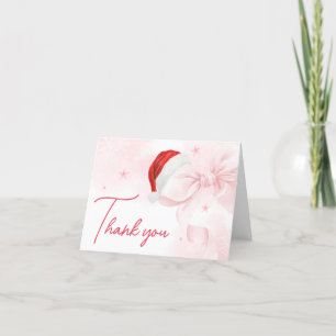 Pink Bow Christmas Winter Baby Shower Thank You Card