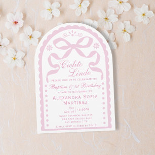 Pink Bow Cielito Lindo Girl Baptism & 1st Birthday Invitation