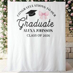 Pink Bow Class Of 2026 Graduation Backdrop Tapestry