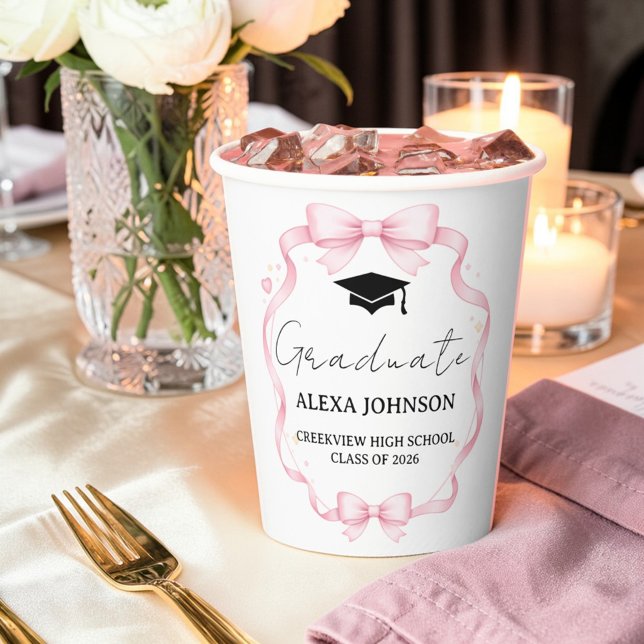 Pink Bow Class Of 2026 Graduation Cap Graduate Paper Cups (Creator Uploaded)