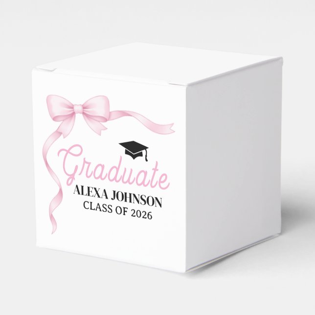 Pink Bow Class Of 2026 Graduation Party Favour Box (Front Side)