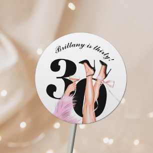 Pink Bow & Cocktails Coquette Modern 30th Birthday Classic Round Sticker