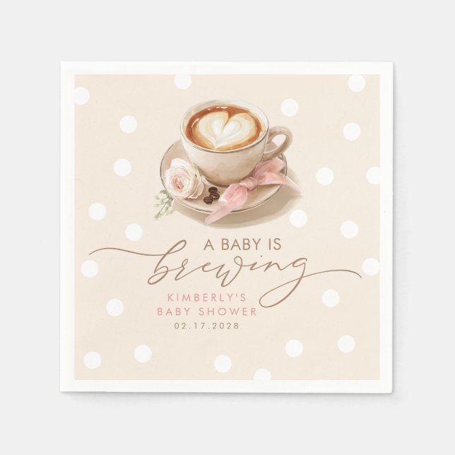 Pink Bow Coffee Baby Is Brewing Girl Baby Shower Napkin (Front)