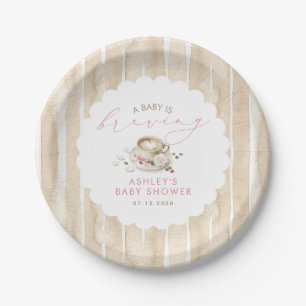 Pink Bow Coffee Baby Is Brewing Girl Baby Shower Paper Plate