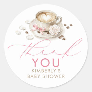 Pink Bow Coffee Baby Shower Thank You Classic Round Sticker