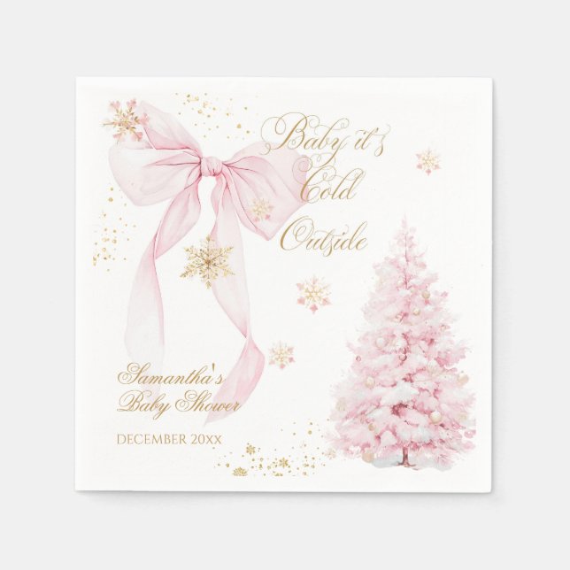 Pink Bow Cold Outside Baby Girl Shower Napkin (Front)