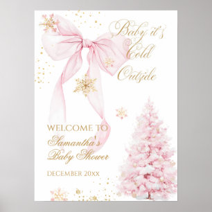 Pink Bow Cold Outside Baby Girl Shower Poster