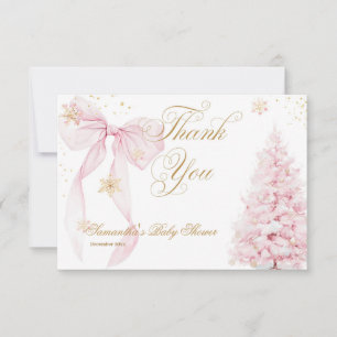 Pink Bow Cold Outside Baby Girl Shower Thank You Card