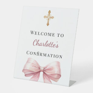 Pink bow Confirmation welcome Pedestal Sign