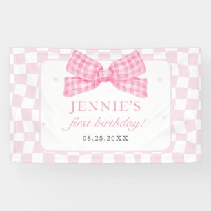 Pink Bow Coquette 1st Birthday Party Banner