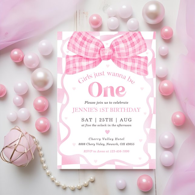 Pink Bow Coquette 1st Birthday Party Invitation (Creator Uploaded)