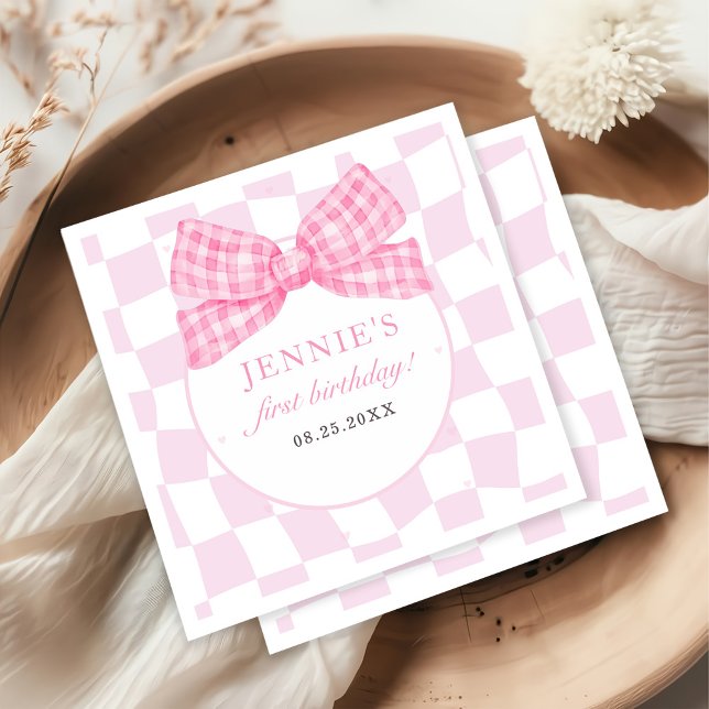 Pink Bow Coquette 1st Birthday Party Napkin (Creator Uploaded)