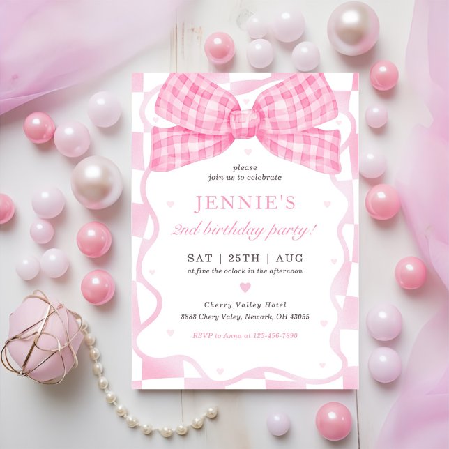 Pink Bow Coquette 2nd Birthday Party Invitation (Creator Uploaded)
