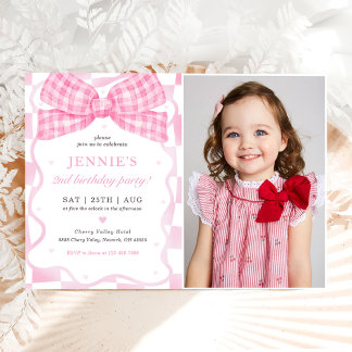 Pink Bow Coquette 2nd Birthday Party Photo Invitation