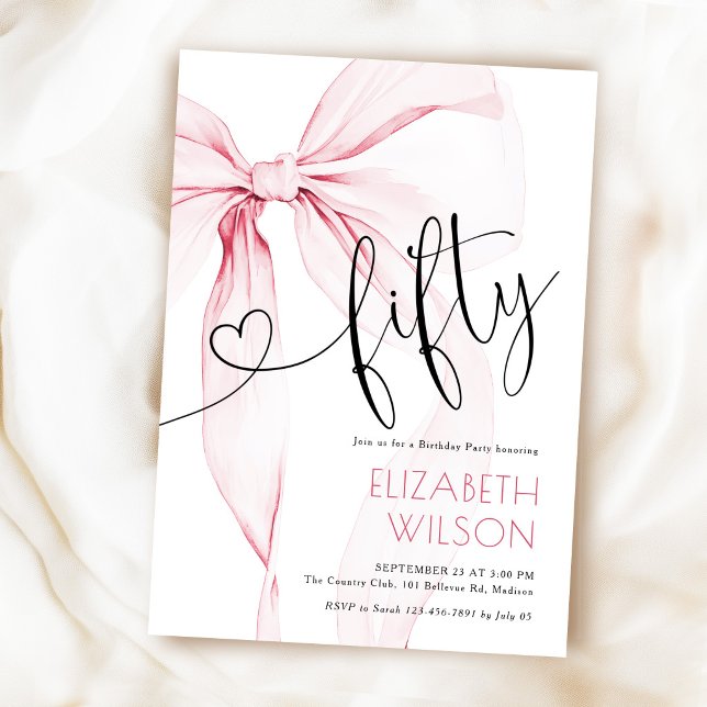 Pink Bow Coquette 50th Birthday Invitation (Creator Uploaded)