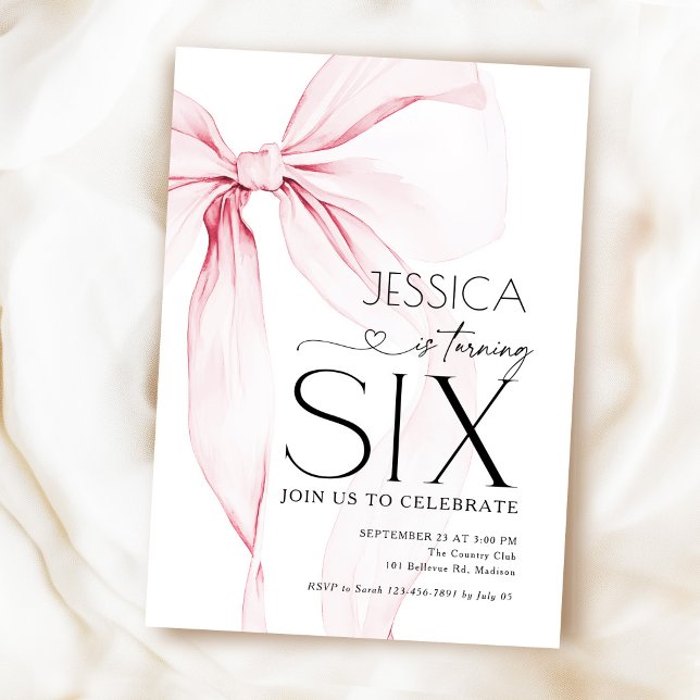 Pink Bow Coquette 6th Birthday Invitation (Creator Uploaded)
