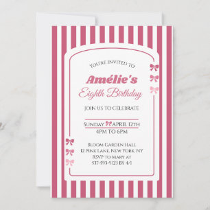 Pink Bow Coquette Aesthetic Girl Eighth Birthday Invitation