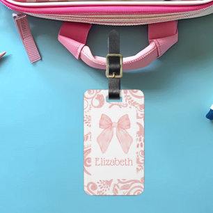 Pink Bow Coquette Aesthetic Kids School Bag Tag