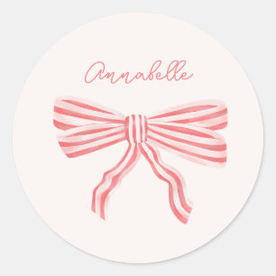 Pink Bow Coquette aesthetic with name Classic Round Sticker