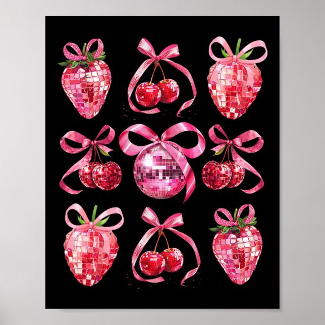 Pink Bow Coquette Aesthetics Y2k Cherry Strawberry Poster (Front)