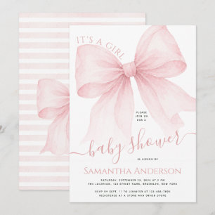 Pink Bow Coquette Baby Girl Shower Invitation