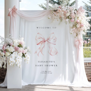 Pink Bow Coquette Baby Shower Backdrop Tapestry