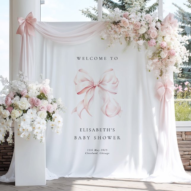 Pink Bow Coquette Baby Shower Backdrop Tapestry (Creator Uploaded)