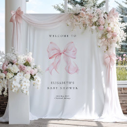 Pink Bow Coquette Baby Shower Backdrop Tapestry