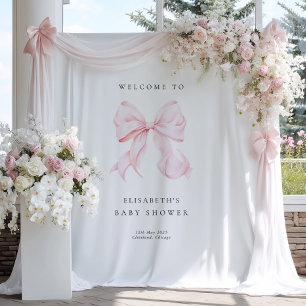 Pink Bow Coquette Baby Shower Backdrop Tapestry