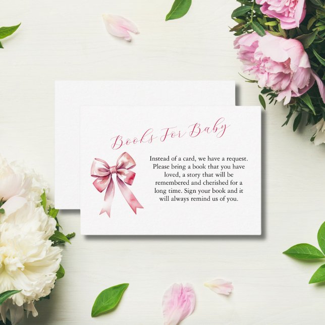 Pink Bow Coquette Baby Shower Books for Baby Card (Pink Bow Coquette Girl Baby Shower Books for Baby Enclosure Card)