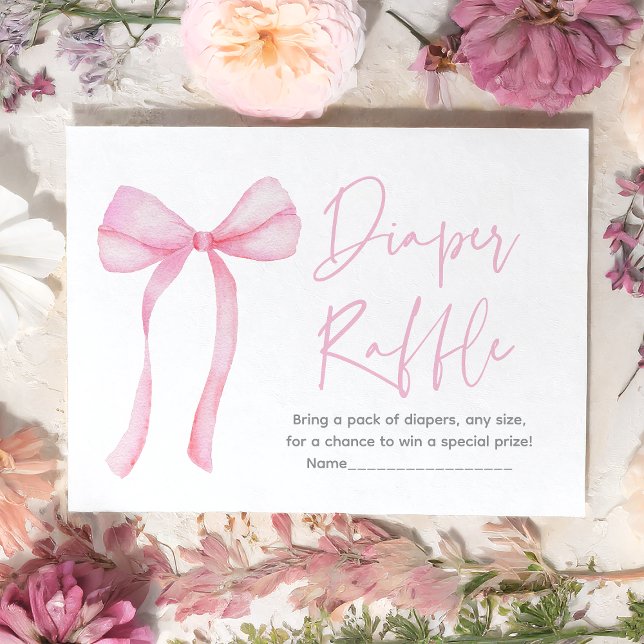 Pink Bow Coquette Baby Shower Diaper Raffle Enclosure Card (Creator Uploaded)