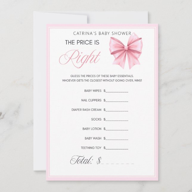 Pink Bow Coquette Baby Shower - Editable Name, 5x7 Invitation (Front)