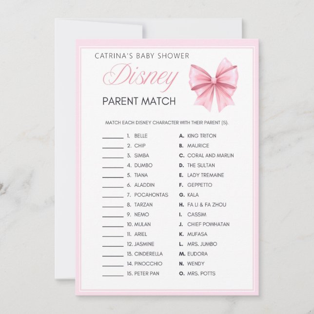 Pink Bow Coquette Baby Shower - Editable Name, 5x7 Invitation (Front)