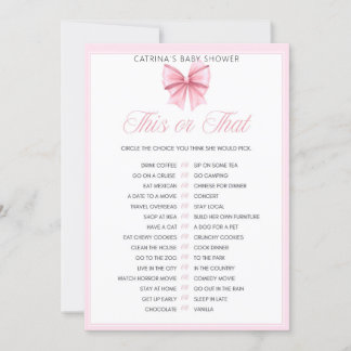 Pink Bow Coquette Baby Shower - Editable Name, 5x7 Invitation